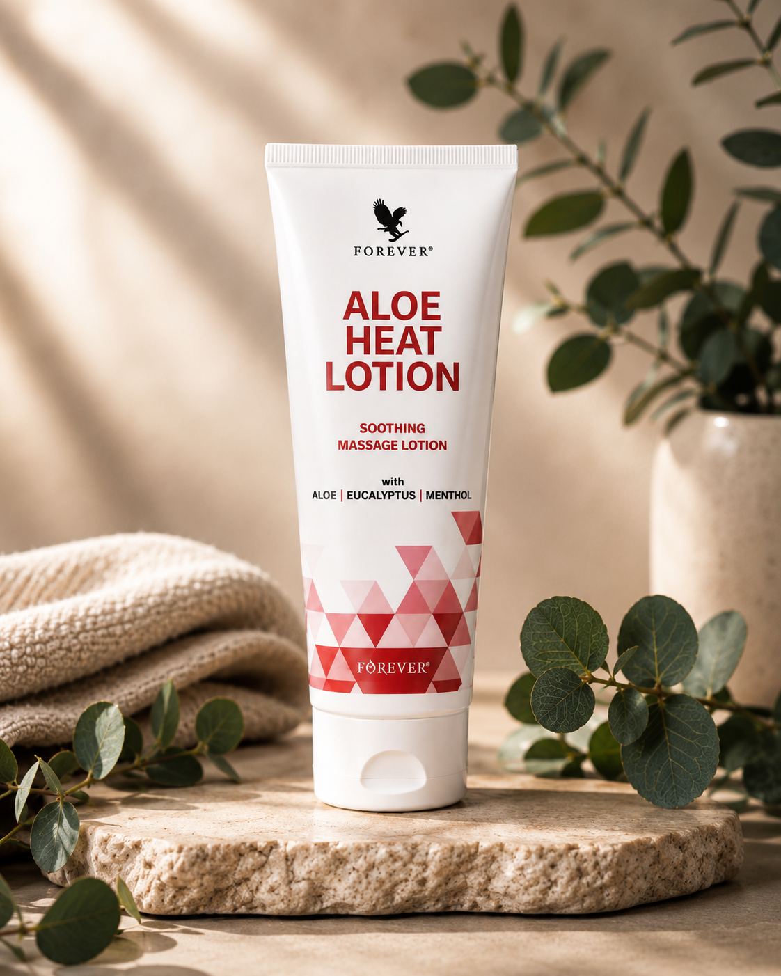 Forever Aloe Heat Lotion soothing massage lotion tube with eucalyptus and menthol