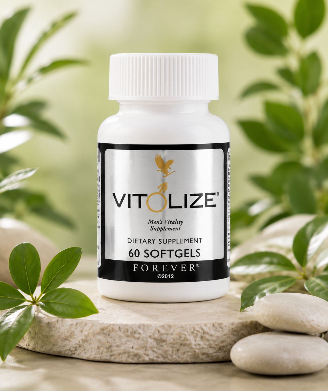 Vitolize men's vitality supplement bottle with 60 softgels